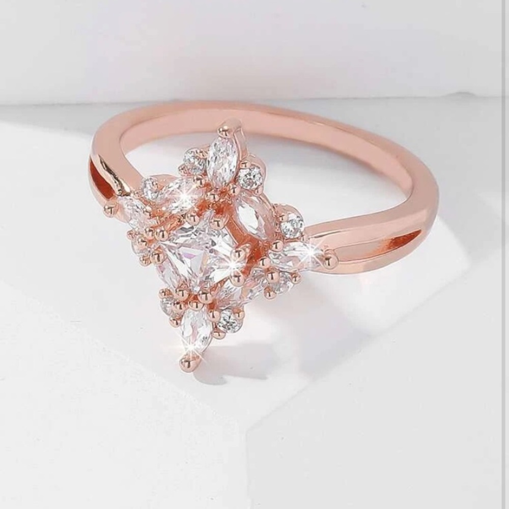 18k Gold Plated Cubic Zirconia Ring Rose Gold
